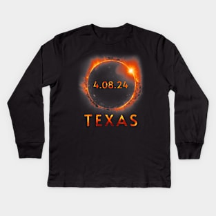 Texas Total Solar Eclipse April 8 2024 Texas Solar Eclipse Kids Long Sleeve T-Shirt